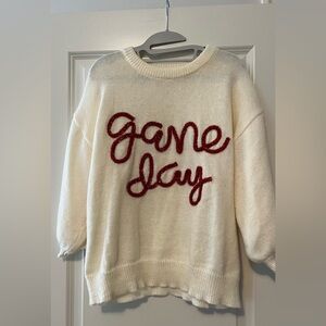 BiBi Cream Turtleneck Sweater with Game Day in Red Script